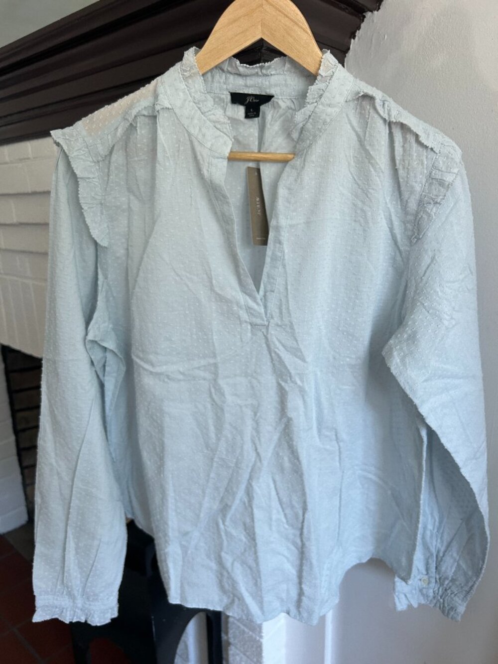 J. Crew Blue Long Sleeve Popover with Ruffles Size Large NWT